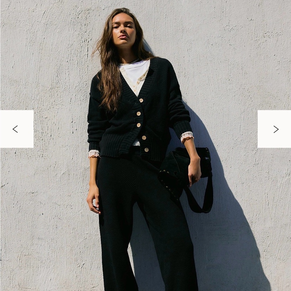 Free People Hailee Cardi Set- Black Cardigan and Pants Set